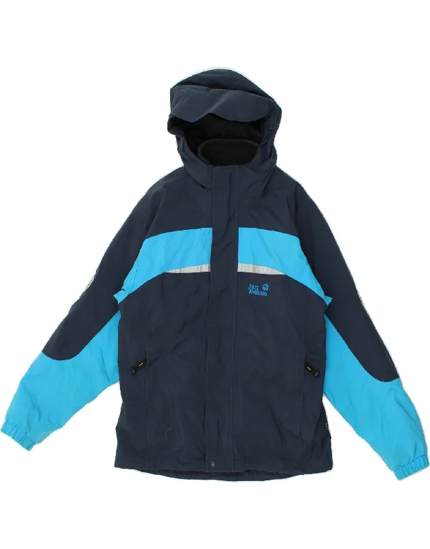 men's windbreaker jackets -JACK WOLFSKIN Boys Graphic Hooded Windbreaker Jacket 11-12 Years Navy Blue