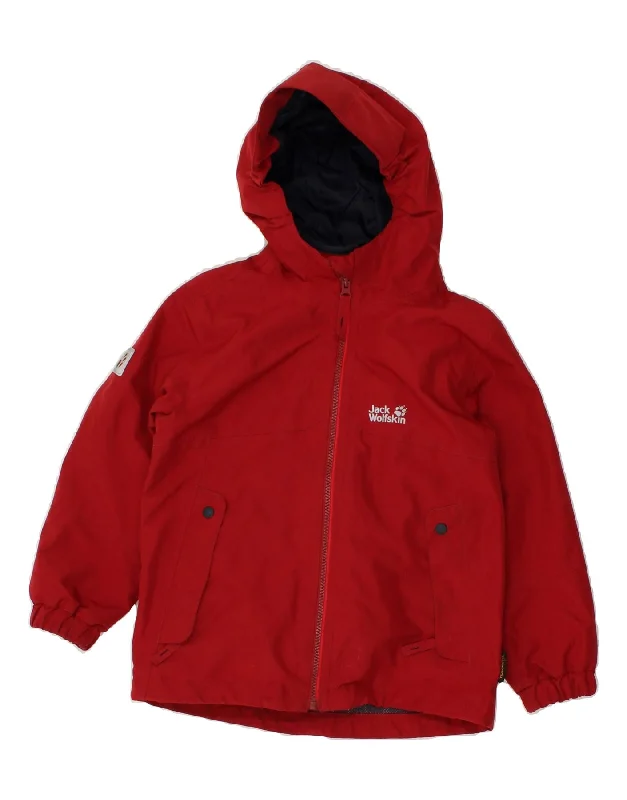 men's casual quilted jackets -JACK WOLFSKIN Boys Graphic Hooded Windbreaker Jacket 5-6 Years Red