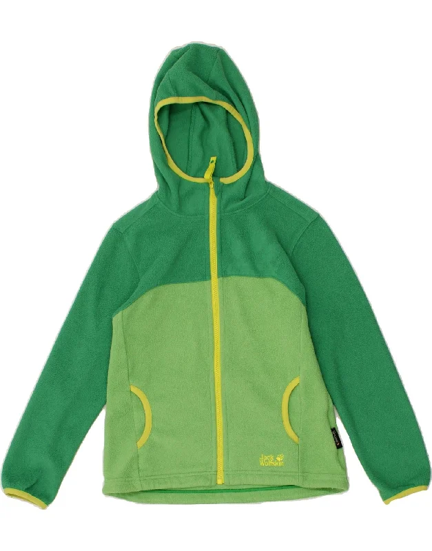 men's outdoor fleece jackets -JACK WOLFSKIN Boys Hooded Fleece Jacket 9-10 Years Green Colourblock