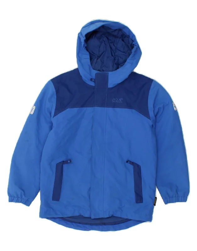 men's athletic jackets -JACK WOLFSKIN Boys Hooded Rain Jacket 9-10 Years Blue Polyester