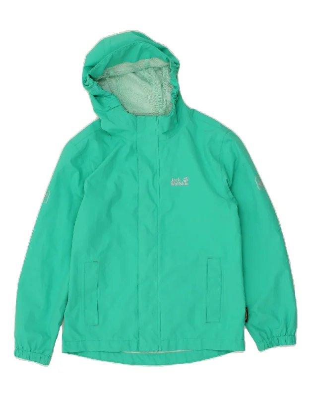 men's performance jackets -JACK WOLFSKIN Boys Hooded Rain Jacket 9-10 Years Green Polyester