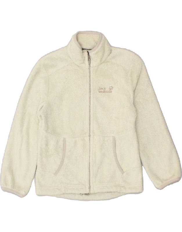 men's custom jackets -JACK WOLFSKIN Girls Fleece Jacket 7-8 Years Beige Polyester