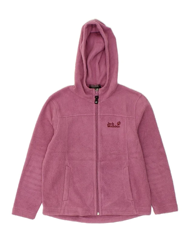 men's performance jackets -JACK WOLFSKIN Girls Graphic Hooded Fleece Jacket 9-10 Years Pink Polyester