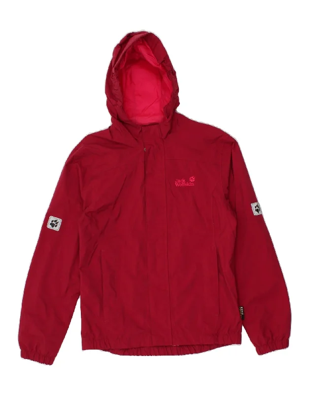 men's winter jackets with hood -JACK WOLFSKIN Girls Hooded Rain Jacket 12-13 Years Red Polyamide