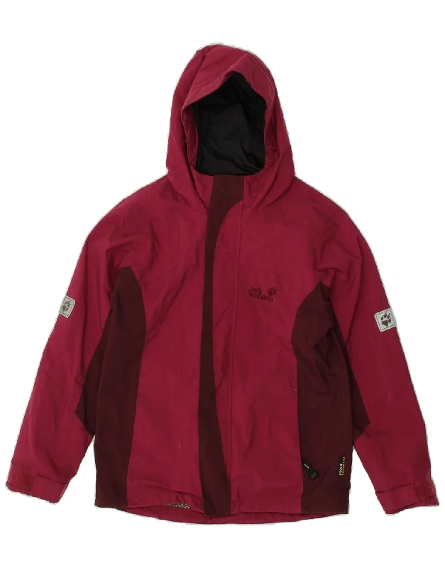 men's warm jackets for fall -JACK WOLFSKIN Girls Hooded Rain Jacket 9-10 Years Pink Colourblock