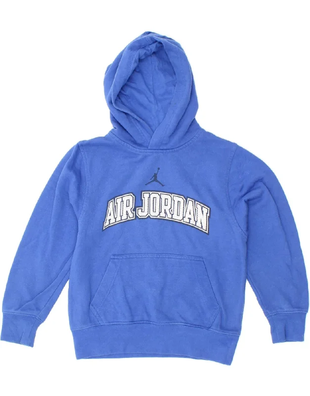 men's hoodie for sports activities -JORDAN Boys Graphic Hoodie Jumper 10-11 Years Medium Blue Cotton