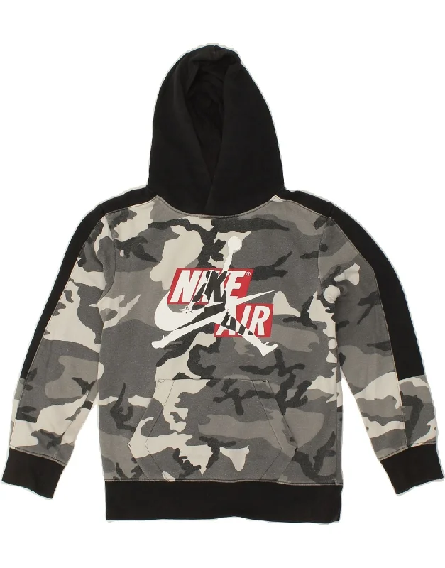 men's hoodie with pockets -JORDAN Boys Graphic Hoodie Jumper 10-11 Years Medium  Grey Camouflage