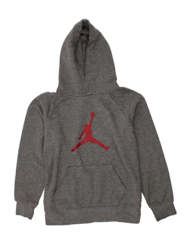 men's long sleeve hoodie -JORDAN Boys Graphic Hoodie Jumper 10-11 Years Medium Grey Cotton