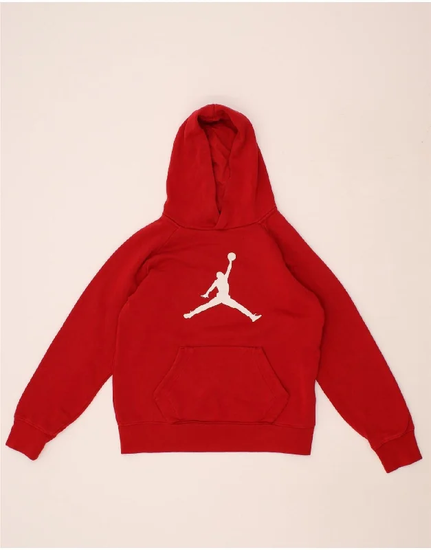 men's trendy hoodies -JORDAN Boys Graphic Hoodie Jumper 10-11 Years Medium Red Cotton