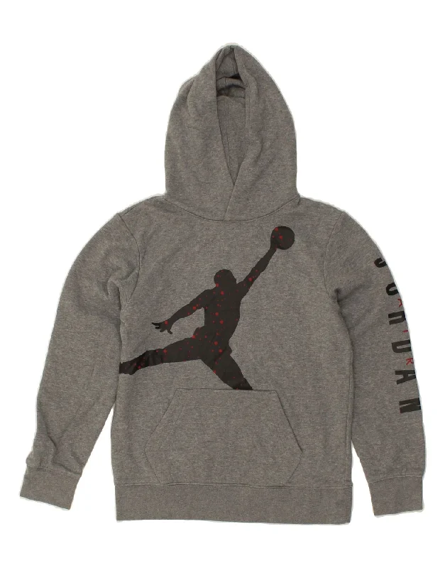 men's hoodie with zippered pockets -JORDAN Boys Graphic Hoodie Jumper 12-13 Years Large  Grey Cotton