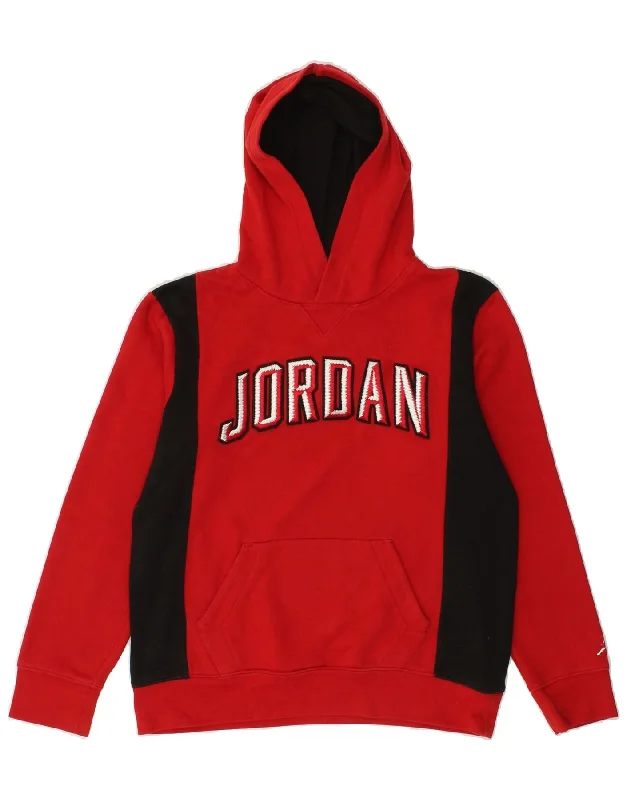 men's performance hoodies -JORDAN Boys Graphic Hoodie Jumper 12-13 Years Large Red Colourblock