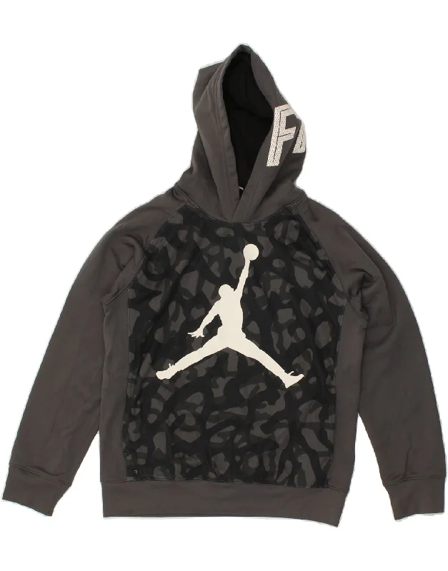 men's hoodie for cold weather -JORDAN Boys Therma-Fit Graphic Hoodie Jumper 12-13 Years Large  Grey