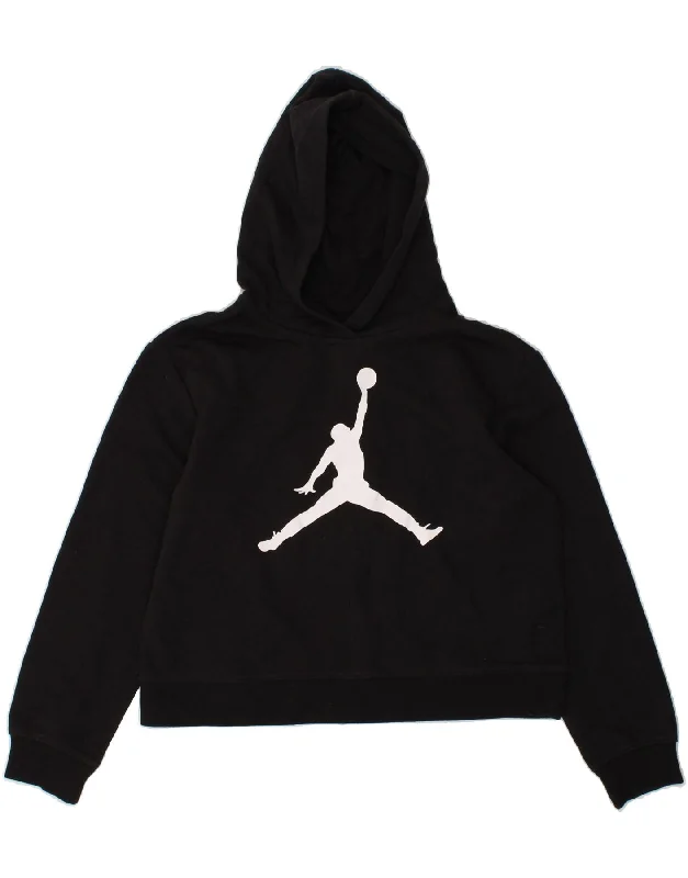 men's hoodie for school wear -JORDAN Girls Crop Graphic Hoodie Jumper 13-14 Years XL Black Cotton