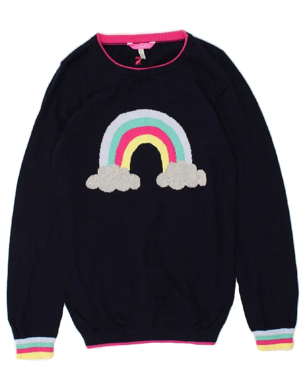 men's knitted pullover sweaters -JOULES Girls Graphic Boat Neck Jumper Sweater 11-12 Years Navy Blue Cotton