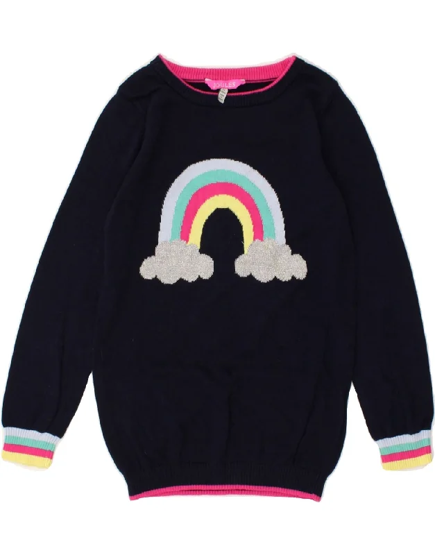 men's stylish cardigans -JOULES Girls Graphic Boat Neck Jumper Sweater 7-8 Years Navy Blue Cotton