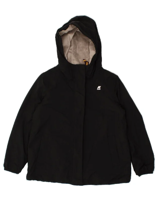 men's packable jackets -K-WAY Boys Hooded Rain Jacket 9-10 Years Black Polyamide