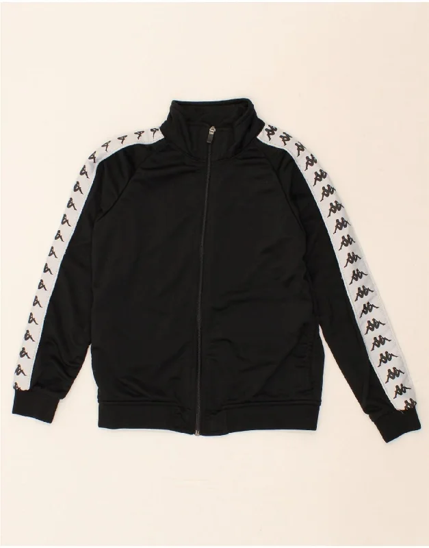 men's denim jackets -KAPPA Boys Graphic Tracksuit Top Jacket 11-12 Years Black Colourblock