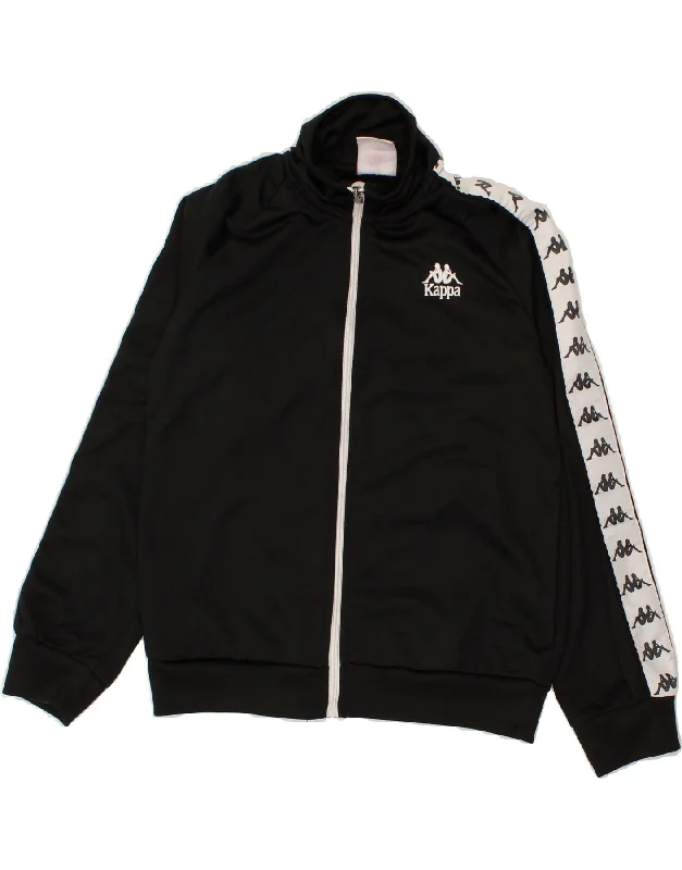 men's hooded jackets -KAPPA Boys Graphic Tracksuit Top Jacket 11-12 Years Black Polyester