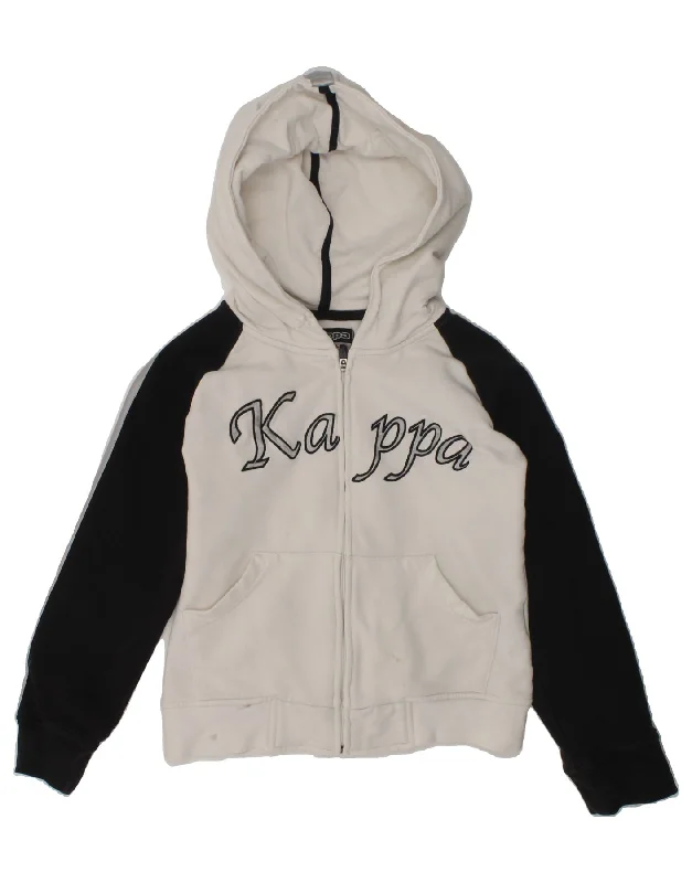 men's thick knit pullovers -KAPPA Boys Graphic Zip Hoodie Sweater 5-6 Years Small White Colourblock