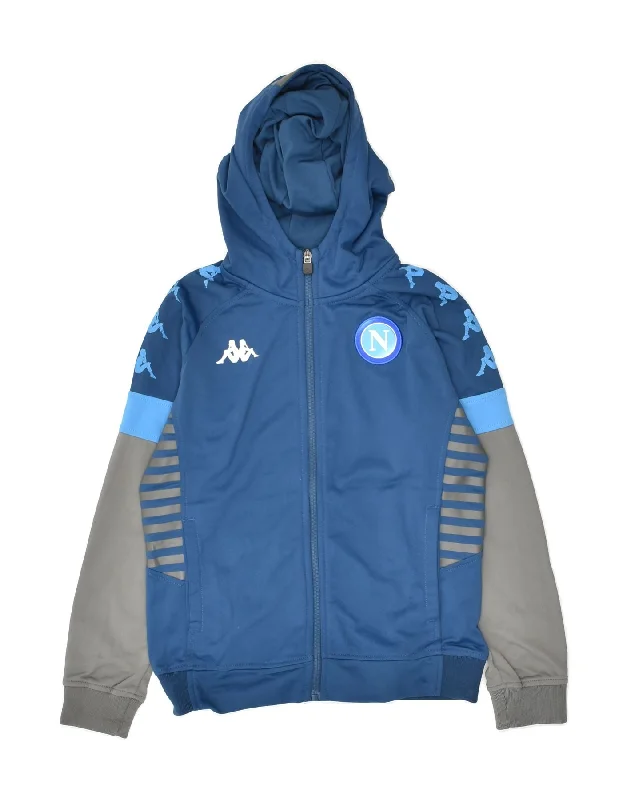 men's warm cardigans -KAPPA Boys Napoli Graphic Zip Hoodie Sweater 9-10 Years Blue Colourblock