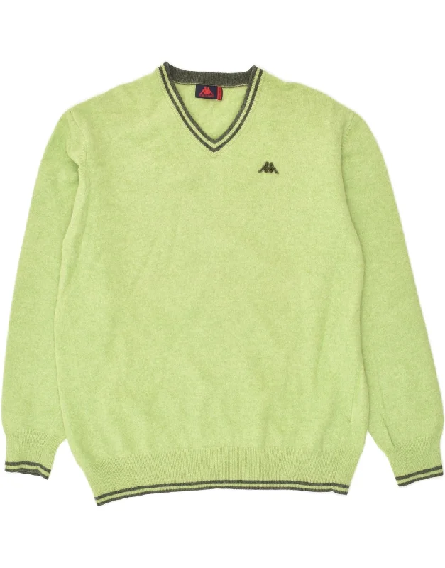 men's comfortable sweaters -KAPPA Boys V-Neck Jumper Sweater 15-16 Years 3XL Green Virgin Wool