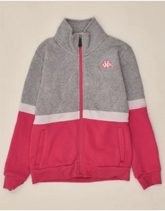 men's zip-up hooded jackets -KAPPA Girls Tracksuit Top Jacket 7-8 Years Pink Colourblock Cotton