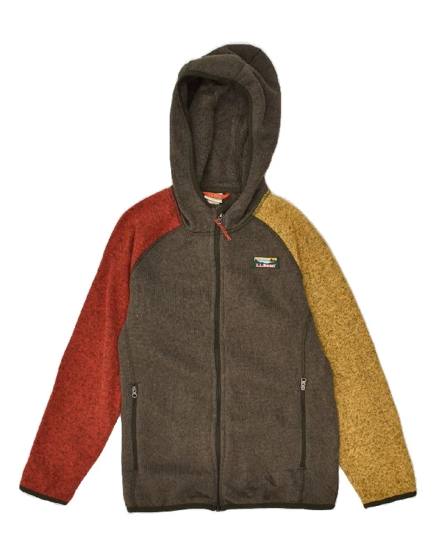 men's pullover sweaters -L.L.BEAN Girls Zip Hoodie Sweater 10-11 Years Medium   Brown Colourblock