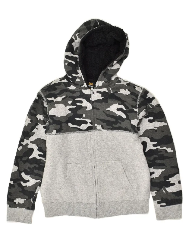 men's high-quality cashmere sweaters -LEE Boys Zip Hoodie Sweater 10-11 Years Medium Grey Camouflage Cotton