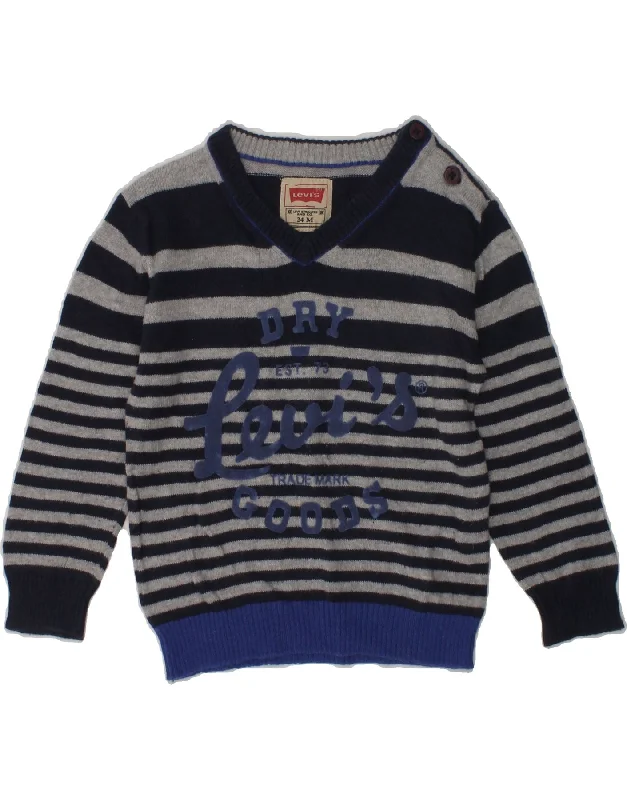 men's casual sweaters -LEVI'S Baby Boys Graphic V-Neck Jumper Sweater 18-24 Months Grey Striped