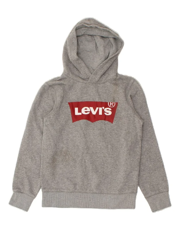 men's hoodie sweatshirt with hoods -LEVI'S Boys Graphic Hoodie Jumper 10-11 Years Medium Grey Cotton