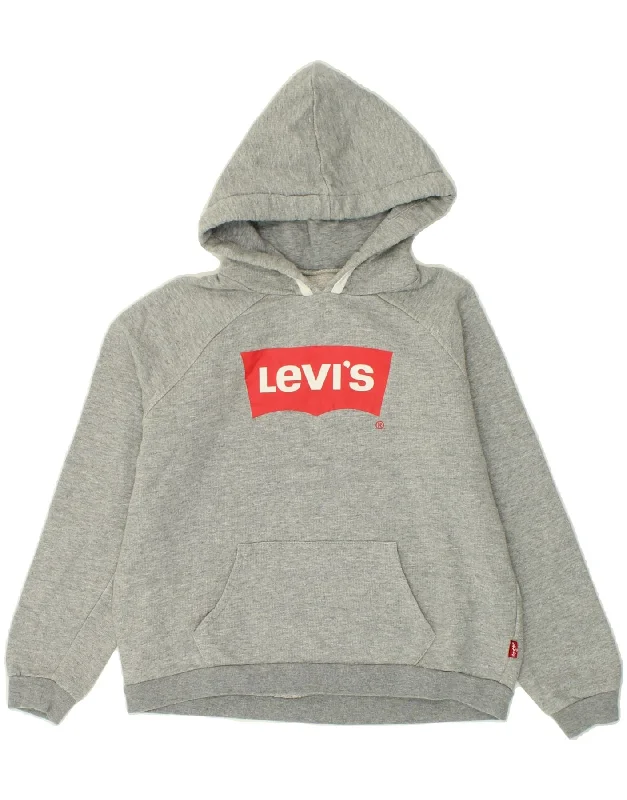 men's hoodies with logos -LEVI'S Boys Graphic Hoodie Jumper 11-12 Years Grey Cotton