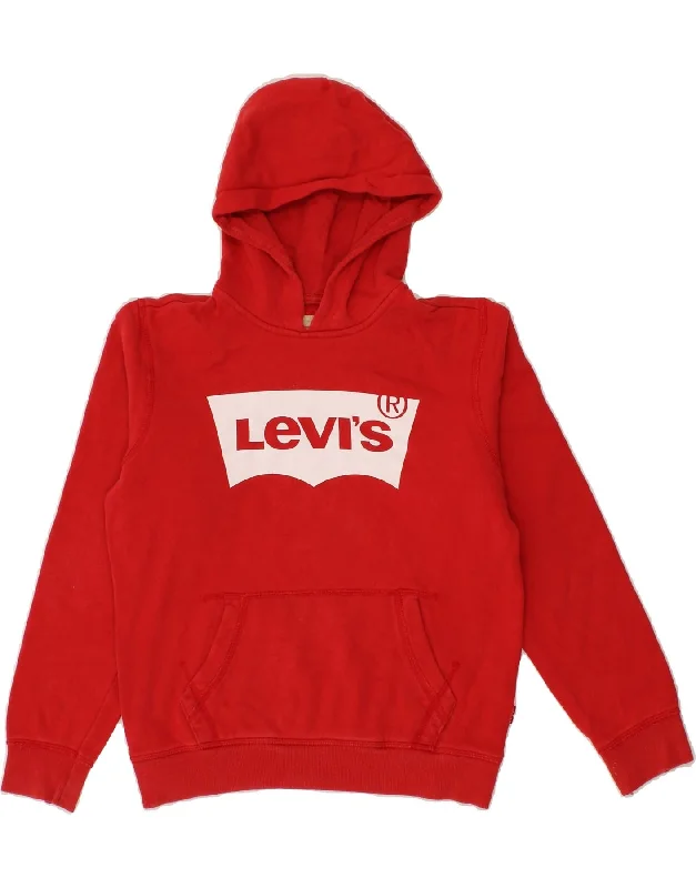 men's hoodies with logos -LEVI'S Boys Graphic Hoodie Jumper 11-12 Years Red Cotton