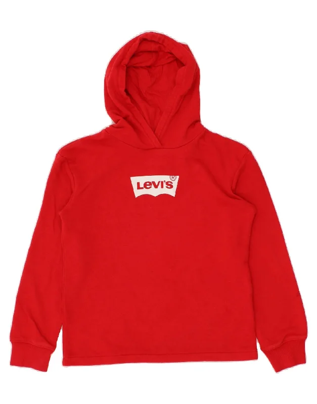 men's stylish pullover sweatshirts -LEVI'S Boys Graphic Hoodie Jumper 11-12 Years Red