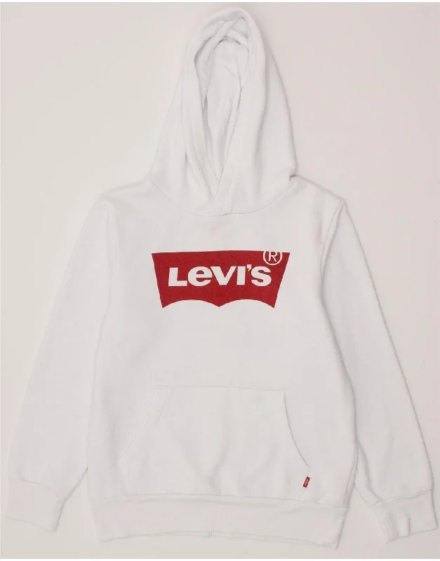 men's zip-up hoodie for hiking -LEVI'S Boys Graphic Hoodie Jumper 11-12 Years White Cotton