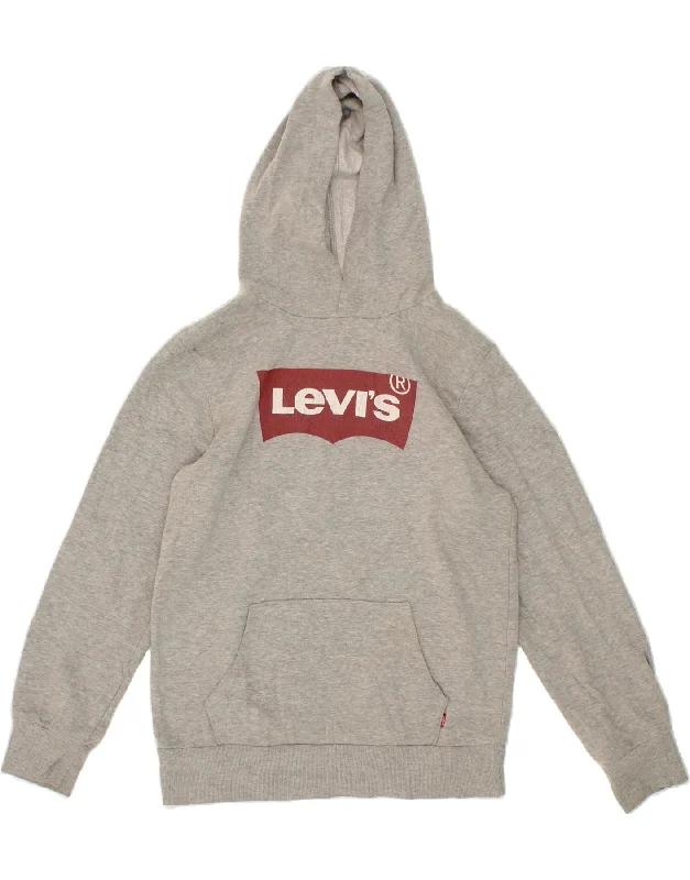 men's fleece-lined hoodies -LEVI'S Boys Graphic Hoodie Jumper 12-13 Years Large Grey Cotton