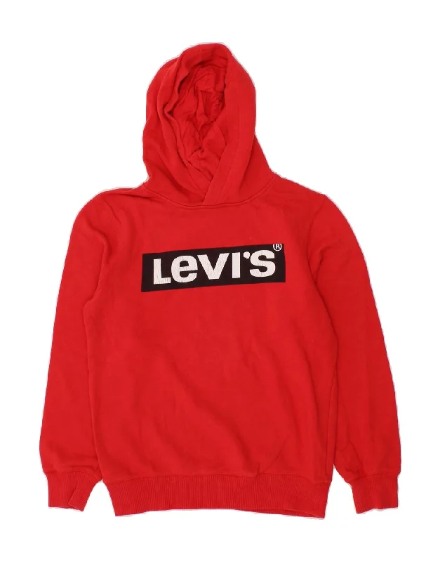 men's graphic print hoodies -LEVI'S Boys Graphic Hoodie Jumper 12-13 Years Large Red Cotton