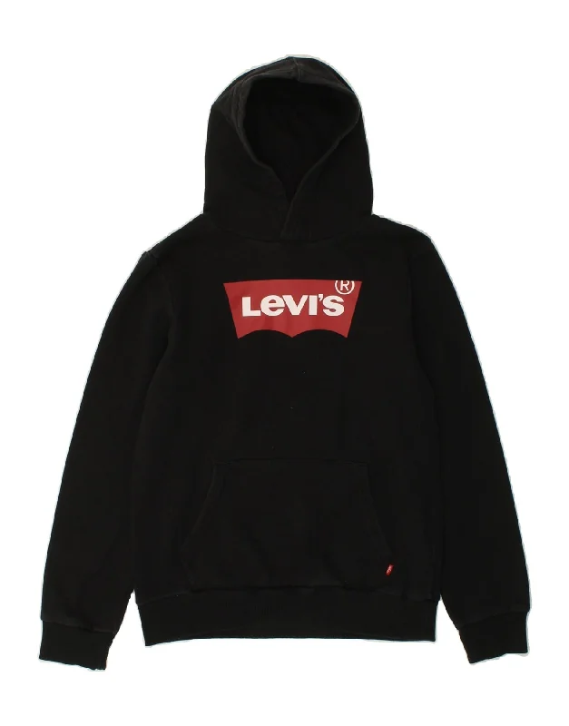 men's hoodie for gym -LEVI'S Boys Graphic Hoodie Jumper 15-16 Years Black Cotton