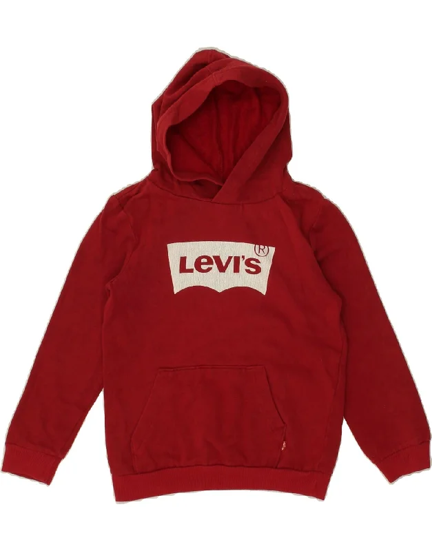 men's graphic hoodies -LEVI'S Boys Graphic Hoodie Jumper 5-6 Years Red Cotton