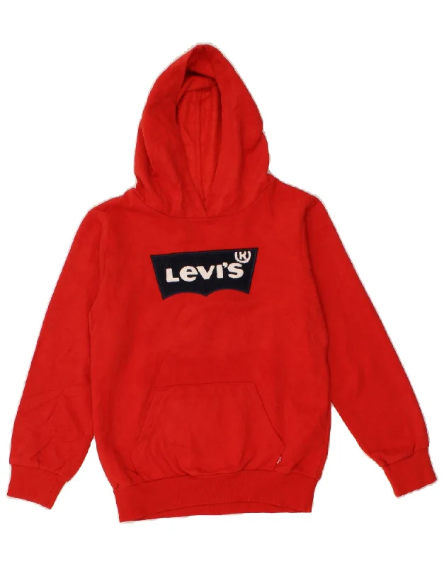 men's eco-friendly hoodies -LEVI'S Boys Graphic Hoodie Jumper 8-9 Years Medium Red Cotton