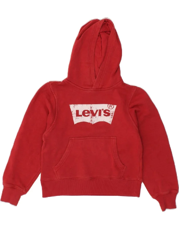 men's hoodies with logos -LEVI'S Boys Graphic Hoodie Jumper 8-9 Years Small  Red Cotton