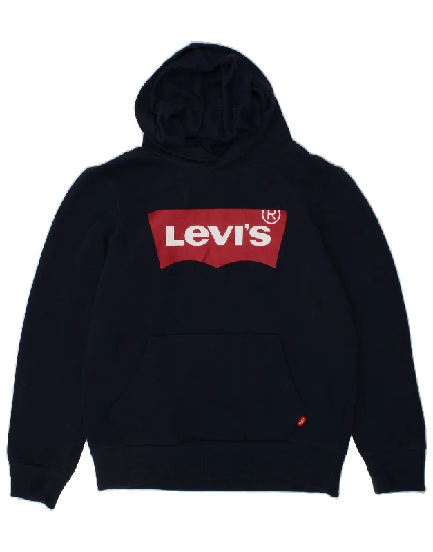 men's heavy-duty hoodies -LEVI'S Boys Graphic Hoodie Jumper 9-10 Years Navy Blue Cotton