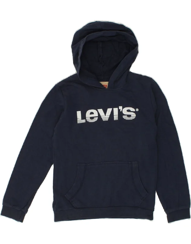 men's hoodie with zipper closure -LEVI'S Boys Graphic Hoodie Jumper 9-10 Years Navy Blue Cotton