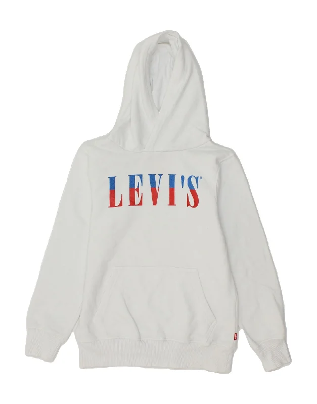 men's fleece hoodies -LEVI'S Boys Graphic Hoodie Jumper 9-10 Years White Cotton