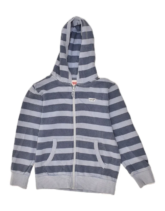 men's turtleneck pullover sweaters -LEVI'S Boys Graphic Zip Hoodie Sweater 10-11 Years Medium Blue Striped