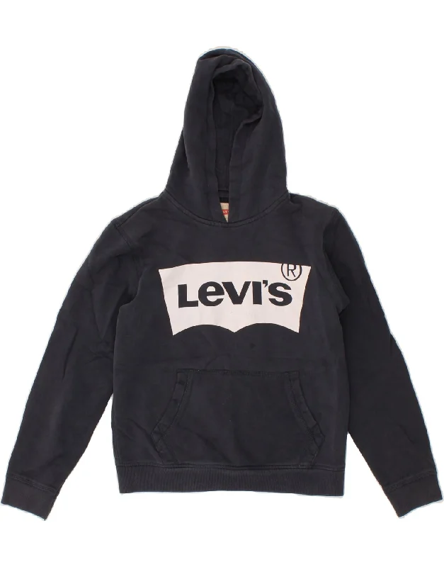 men's hoodie for snowboarding -LEVI'S Girls Graphic Hoodie Jumper 13-14 Years Navy Blue Cotton