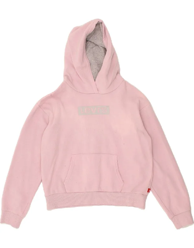 men's graphic print hoodies -LEVI'S Girls Graphic Hoodie Jumper 13-14 Years Pink Cotton