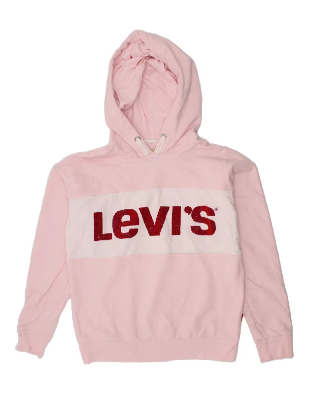 men's hoodie sweatshirt -LEVI'S Girls Graphic Hoodie Jumper 15-16 Years Pink Cotton