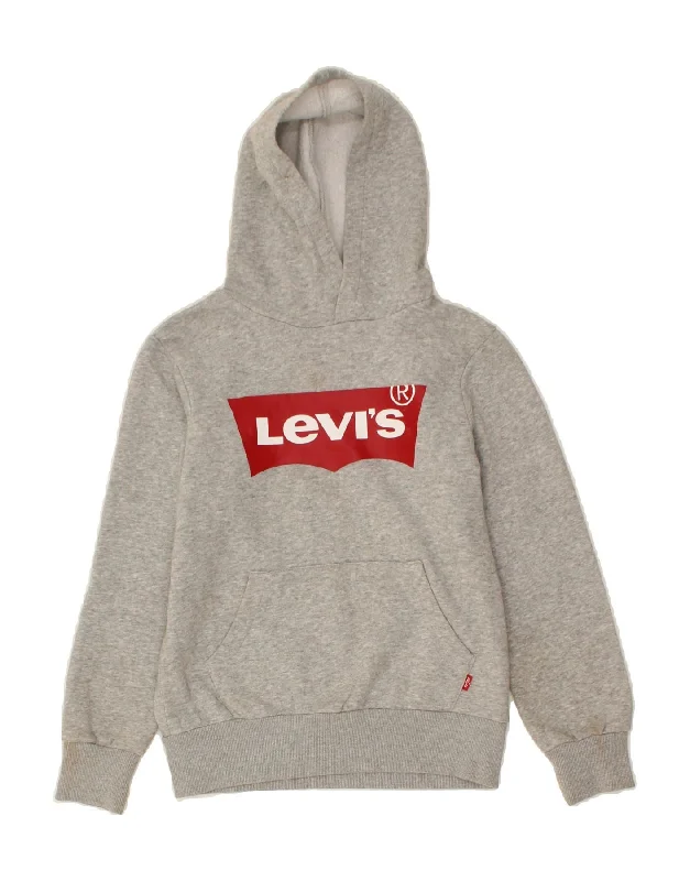 men's comfortable casual hoodies -LEVI'S Girls Graphic Hoodie Jumper 8-9 Years Small Grey Cotton