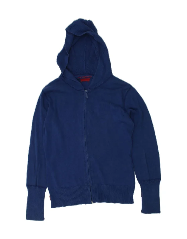 men's cashmere sweaters -LEVI'S Girls Hooded Cardigan Sweater 10-11 Years Navy Blue Cotton