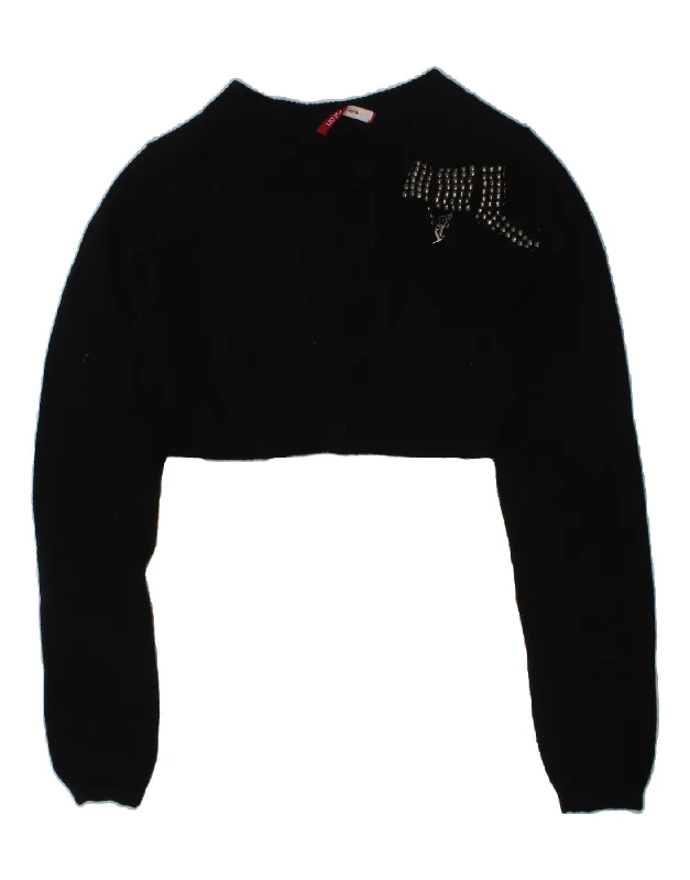 men's luxury knit sweaters -LIU JO JUNIOR Girls Crop Crew Neck Jumper Sweater 13-14 Years Black Wool